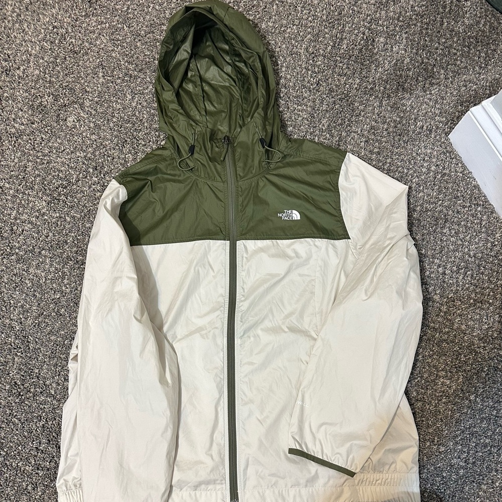 The North Face Windbreaker Green Cream Lightweight Hooded Jacket